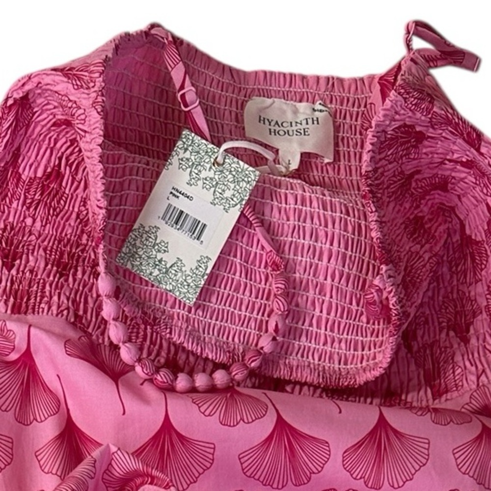 Pink Floral Midi Dress with Smocked Bodice - Picture 11 of 16